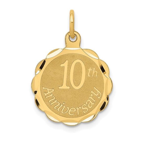 14k Yellow Gold 10th Anniversary Circle Charm or Pendant 15mm
